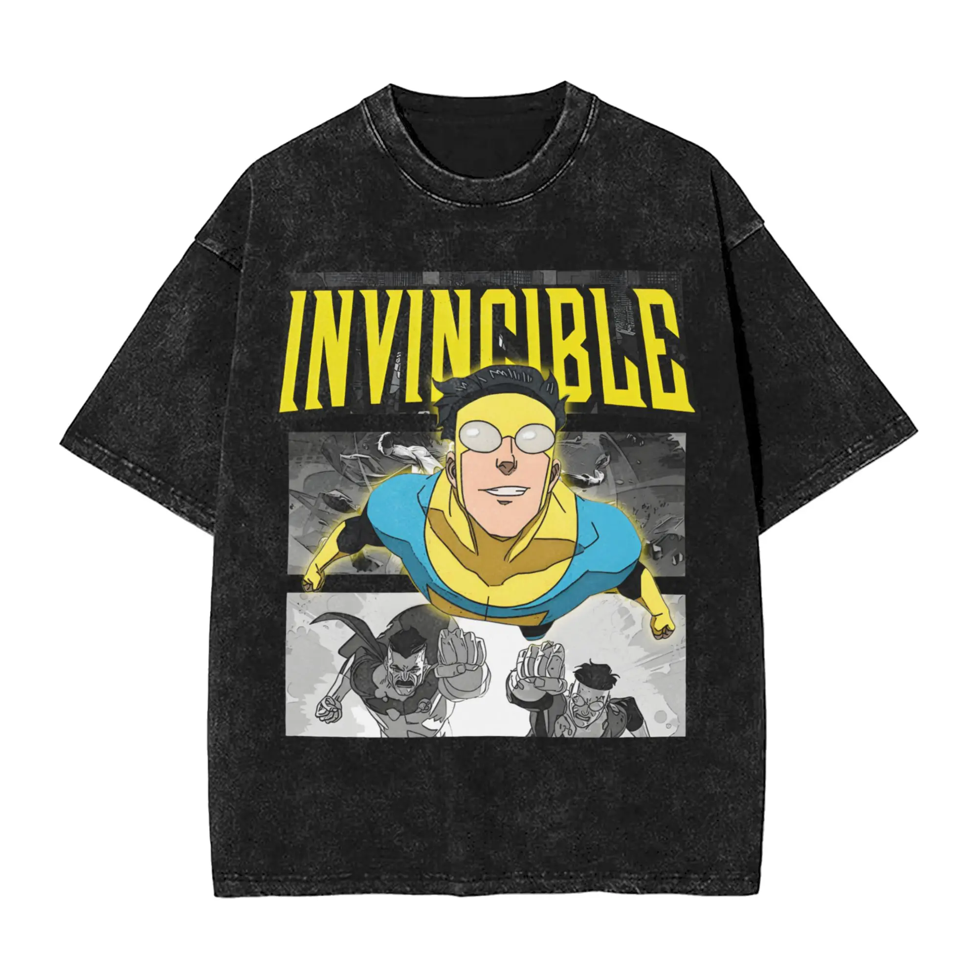 Invincible Cartoon Comic Washed Streetwear HipHop Oversized T-Shirt
