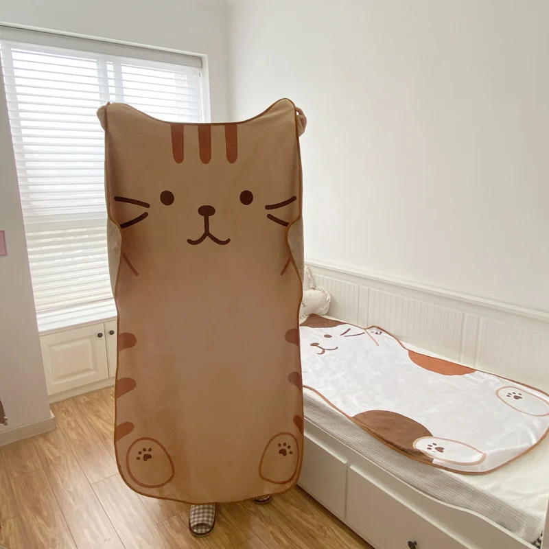 1.5M Cute Brown Cat Flannel Blanket Plush Animals Shape Summer Air Conditioner Sleep Blankets Home Decor for Kids Baby Birthday