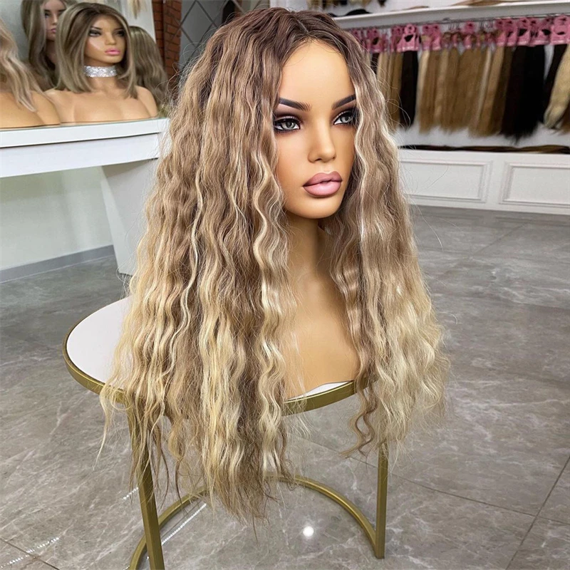 

Deep Curly Human Hair Wig for Women Natural Brown with Honey Blonde Highlights Full Lace Wig Top Sale Glueless 13x6 Lace Frontal