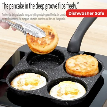 Non-Stick 4-in-1 Cast Iron Egg Cooker - Single Handle Frying Pan, Dishwasher Safe, Compatible with Electric Coil Stoves