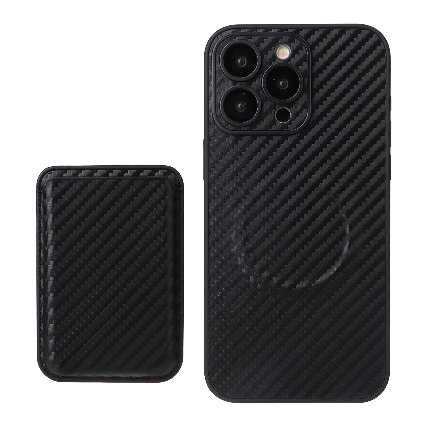 2-in-1 High-end Carbon Fiber Leather Magnetic Phone Case for Iphone 13 14 15 Pro Max Lens Protection Film Strong MagSafe Cover