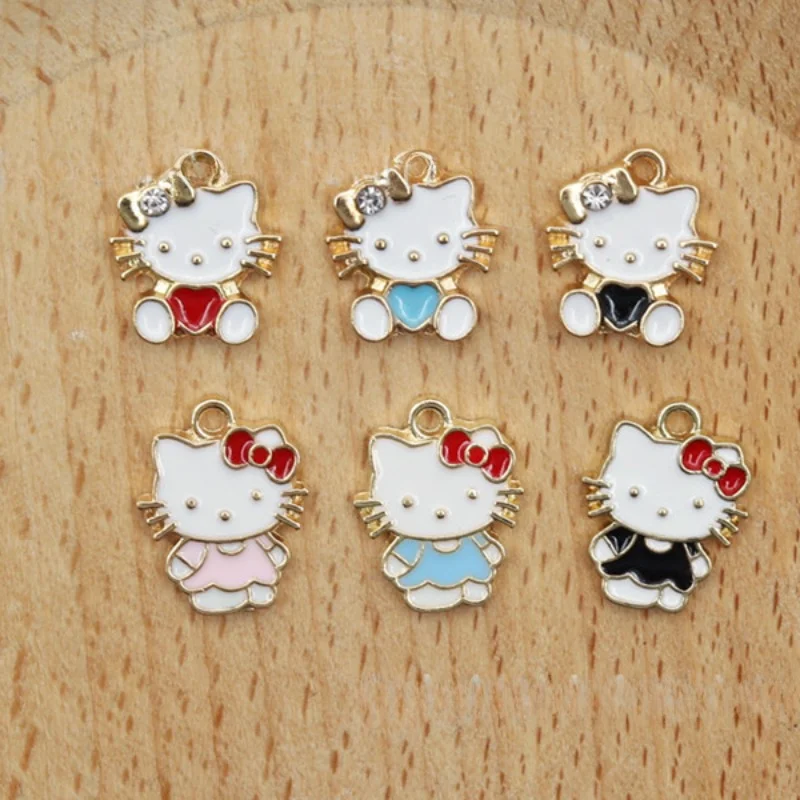 

10PCS Sanrio Cute Cartoon Hello Kitty Love Heart Set Diamond Bow Diy Jewelry Earrings Necklace Pendant Bracelet Accessories
