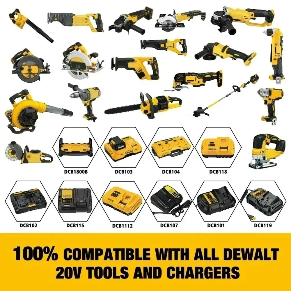 100% new For Dewalt DCB200 20V 18.0Ah Replacement Battery Compatible with For Dewalt 20V 18 v and 20 Vot Tools For Dewalt 5