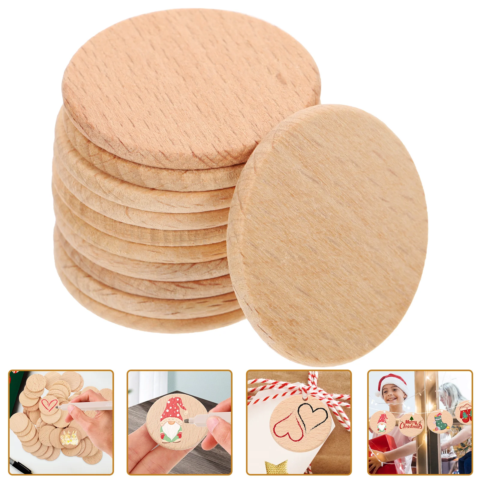 

50pcs Round Blank Cutouts DIY Wooden Cutouts DIY Painting Wooden Discs