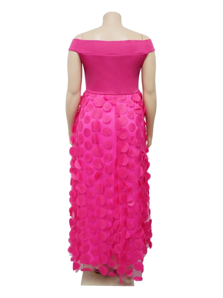 Wmstar Plus Size Dresses for Women Wholesale Mesh Patchwork Off Shoulder High Waist Birthday Evening Party Dress New in Summer