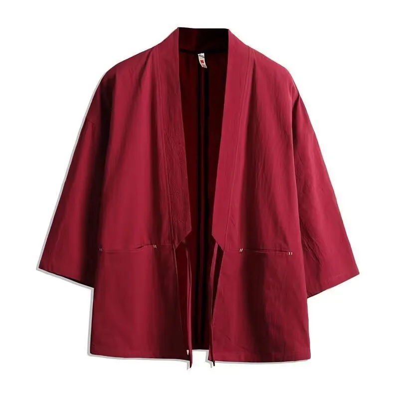 M-5XL Japanese Kimono Cardigan Men Cotton and Linen Haori Yukata Male Samurai Costume Clothing Chinese Hanfu Streetwear Jacket