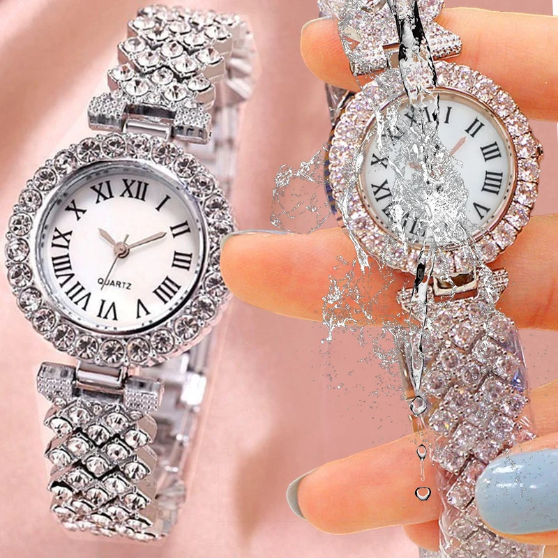 

Women's Luxury Watches Set Rhinestone Elegant Quartz Wristwatch for Girl Ladies Relogio Feminino Rose Gold Silver Clock Relógio