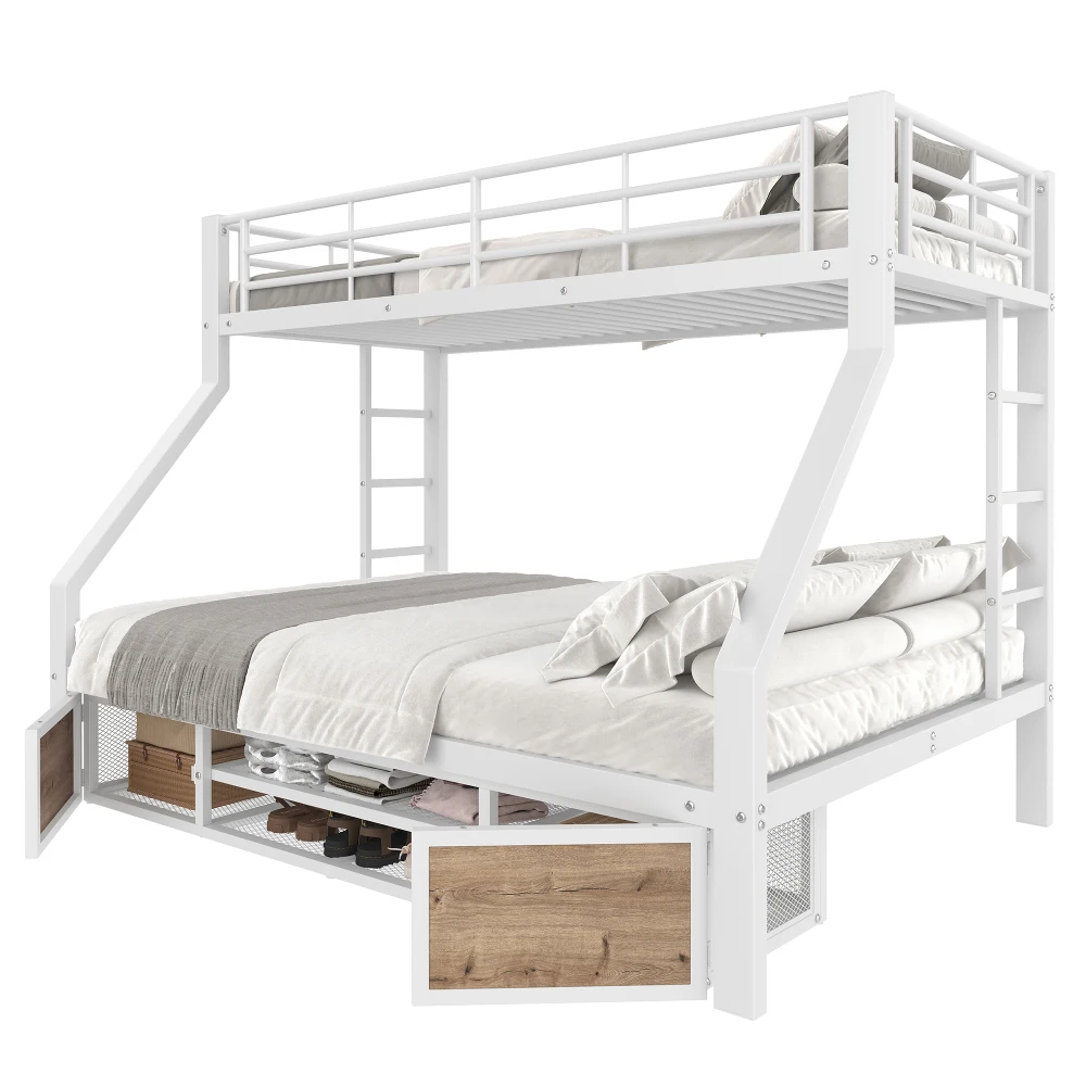 Multifunktionales Etagenbett 90 x 200/140 x 200 cm – integrierter Schuhschrank und Aufbewahrungsfächer, Sicherheitstüren + Leiter, ohne Matratze – Detail 8