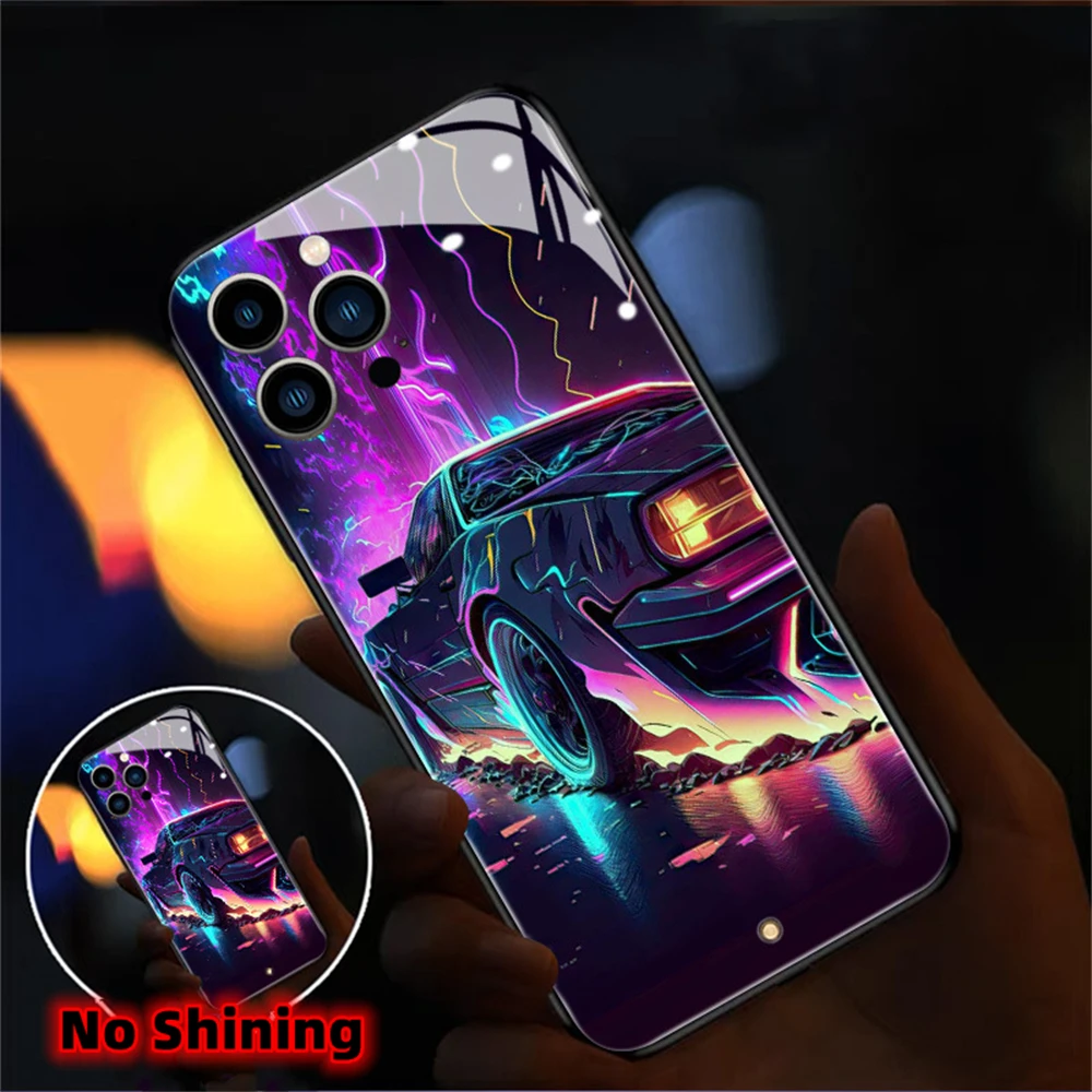 Punk Super Car Design LED Light Phone Case For Honor 50 60 70 80 90 Pro V40 Play5 Huawei Nova 7 8 9 10 11 Glitter Back Cover