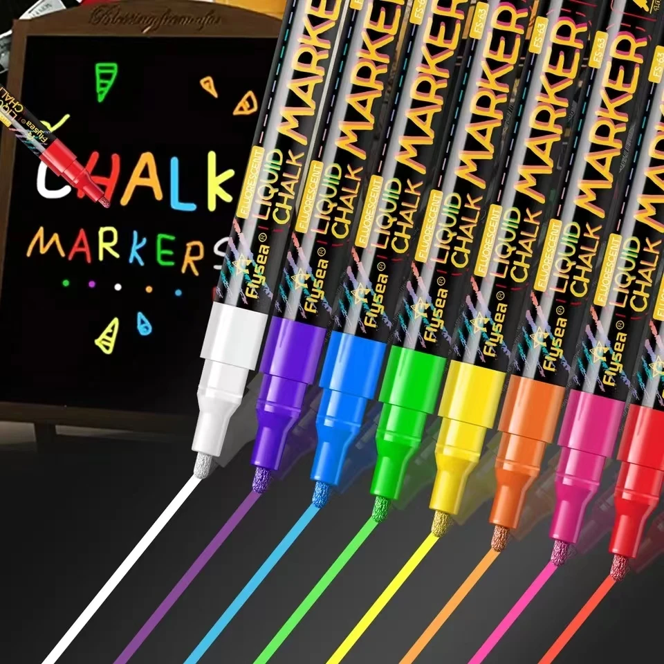 액체 초크 지울 수 있는 LED 하이라이터 마커, 칠판 유리 창 페인팅 광고 초크 펜용 형광 세트, 8 개