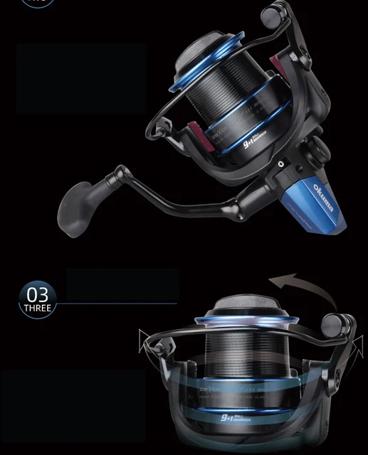 Okuma Zx-2 Baitfeeder Spinning Fishing Reels 7+1bb Two Spool Long