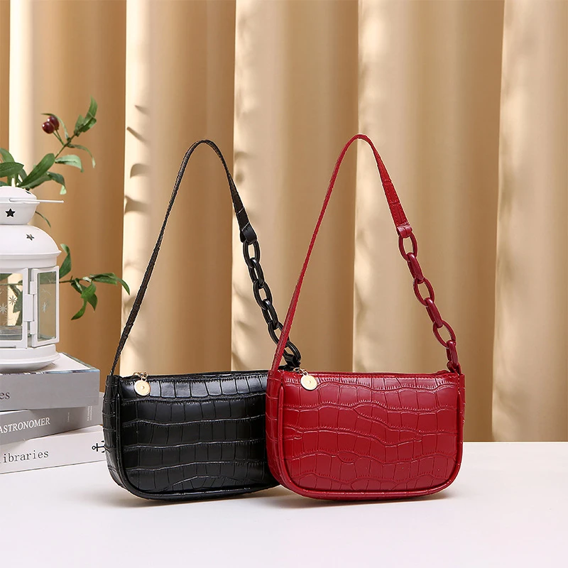 

Women's Fashion Retro Solid Color PU Leather Handbags Shoulder Underarm Bag Casual Women Chain Bag Subaxillary Bag