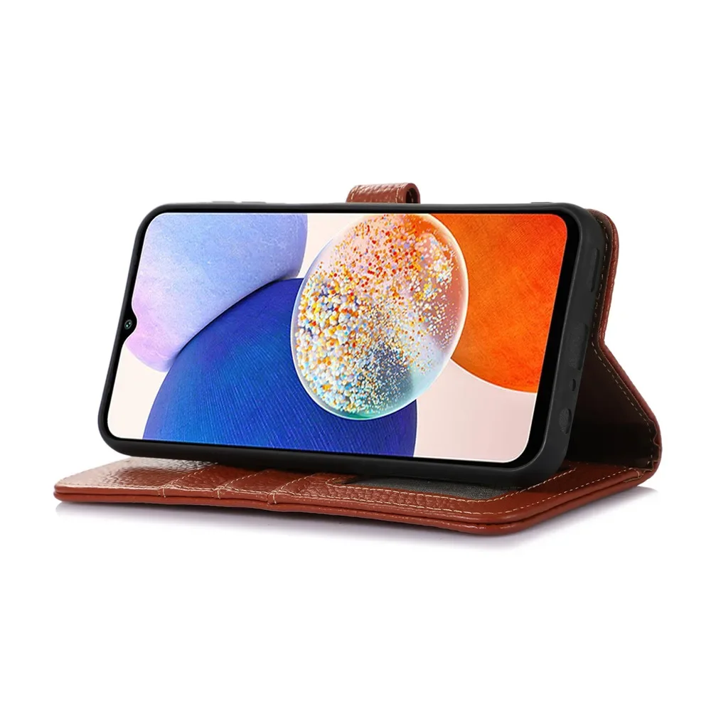 Luxury Genuine Leather Litchi Flip Wallet Case - Premium Business Cover