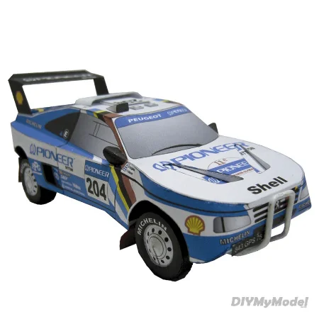 Peugeot 405 T16 1989 синий 1:32 Дакар ралли гоночный автомобиль оригами искусство 3D