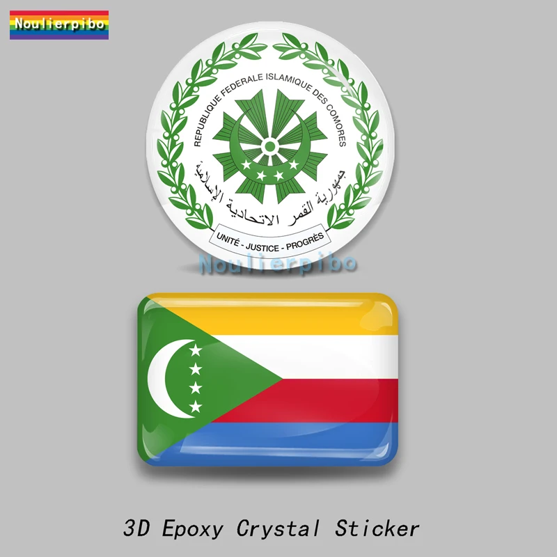 

3D Epoxy Resin Car Dome Sticker Comoros Flag National Emblem PVC Car Doors & Windows Motorcycle Helmet Vinyl Stereo Decal