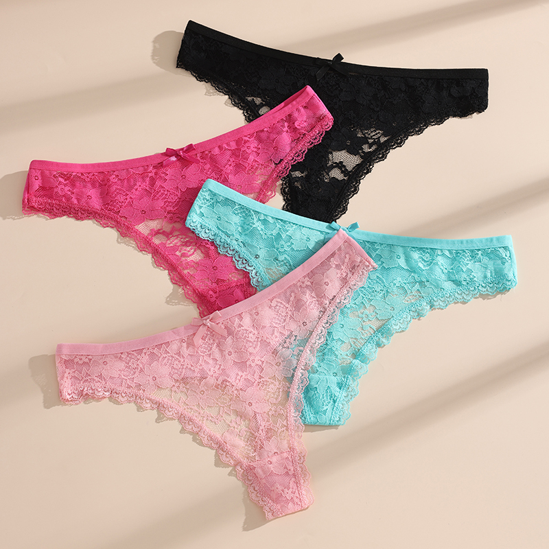 4Pcs Lace Trim Panties for Women - Soft Mesh Briefs - Comfy Lightweight Underwear