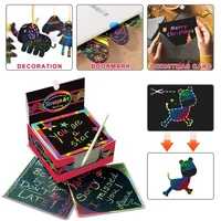 100Pcs Magic Color Rainbow Scratch Mini Notes Paper Pad Cards With Stylus Children Kids Draw Painting Toys Craft Gift  DIY Toys 2
