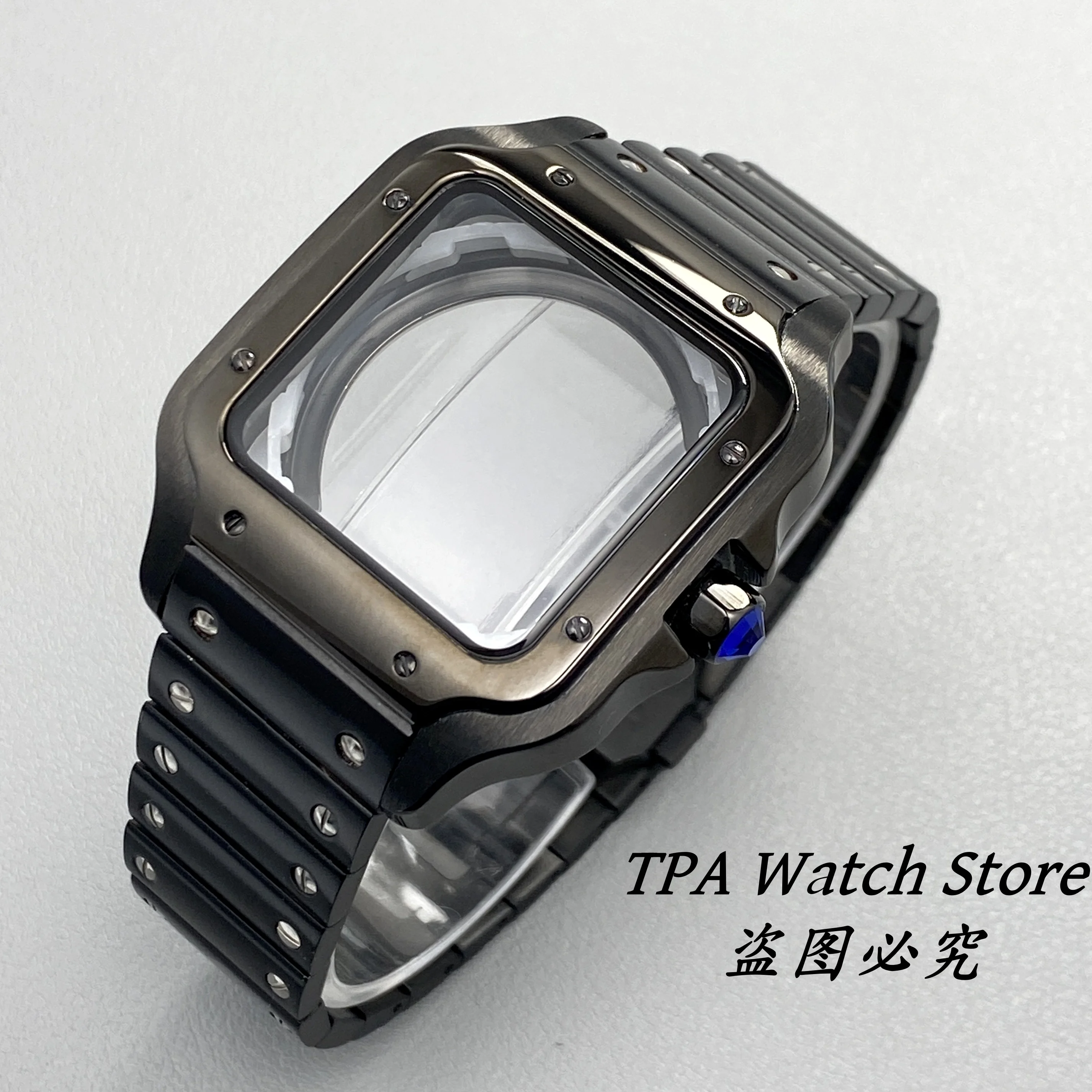 PVD Black Stainless Steel Square Watch Case - 38mm