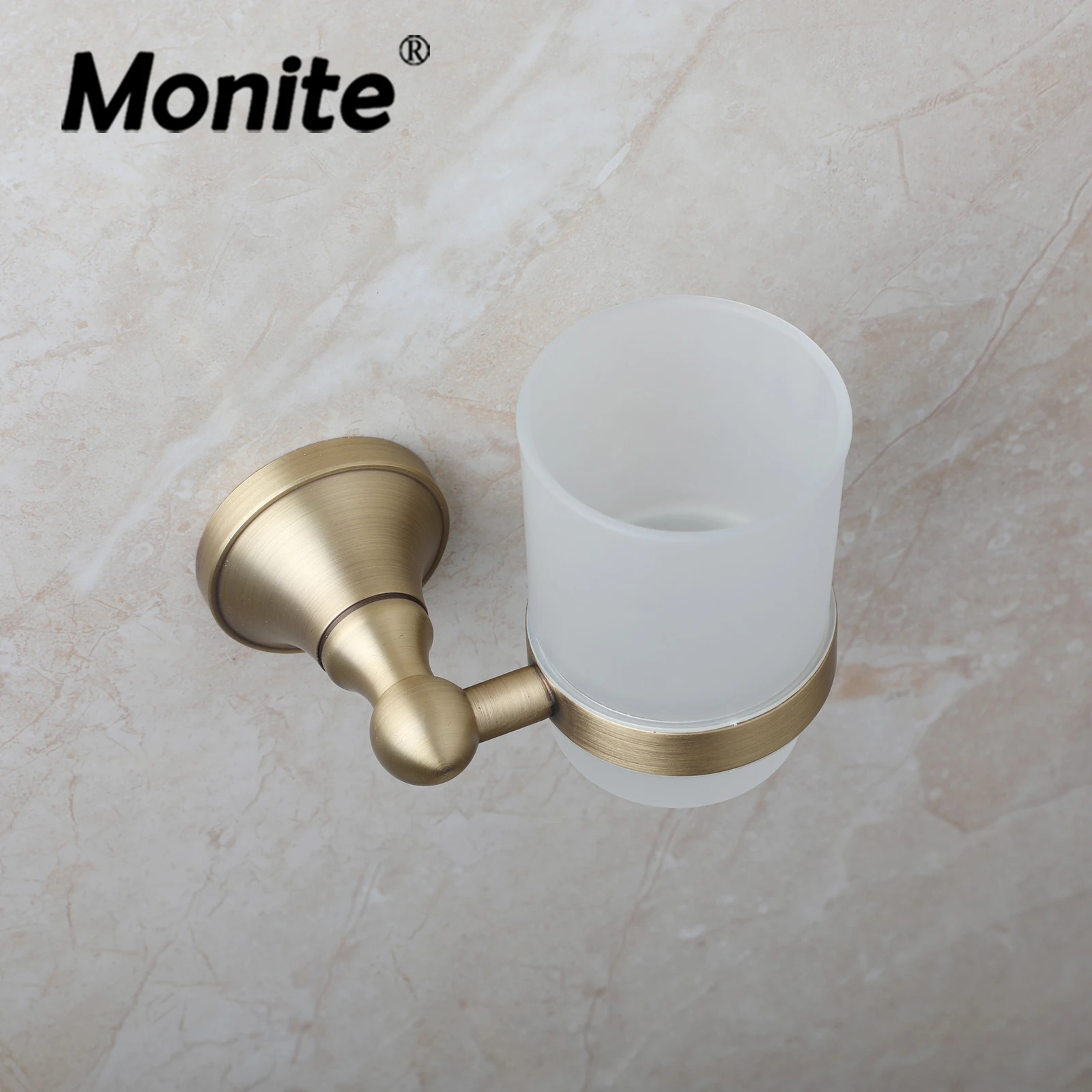 Monite Bath Accessories Wall Mounted With Antique Brass Bathroom Tooth Brush Cup Oval Shelf Retro Fashion Punching Installation