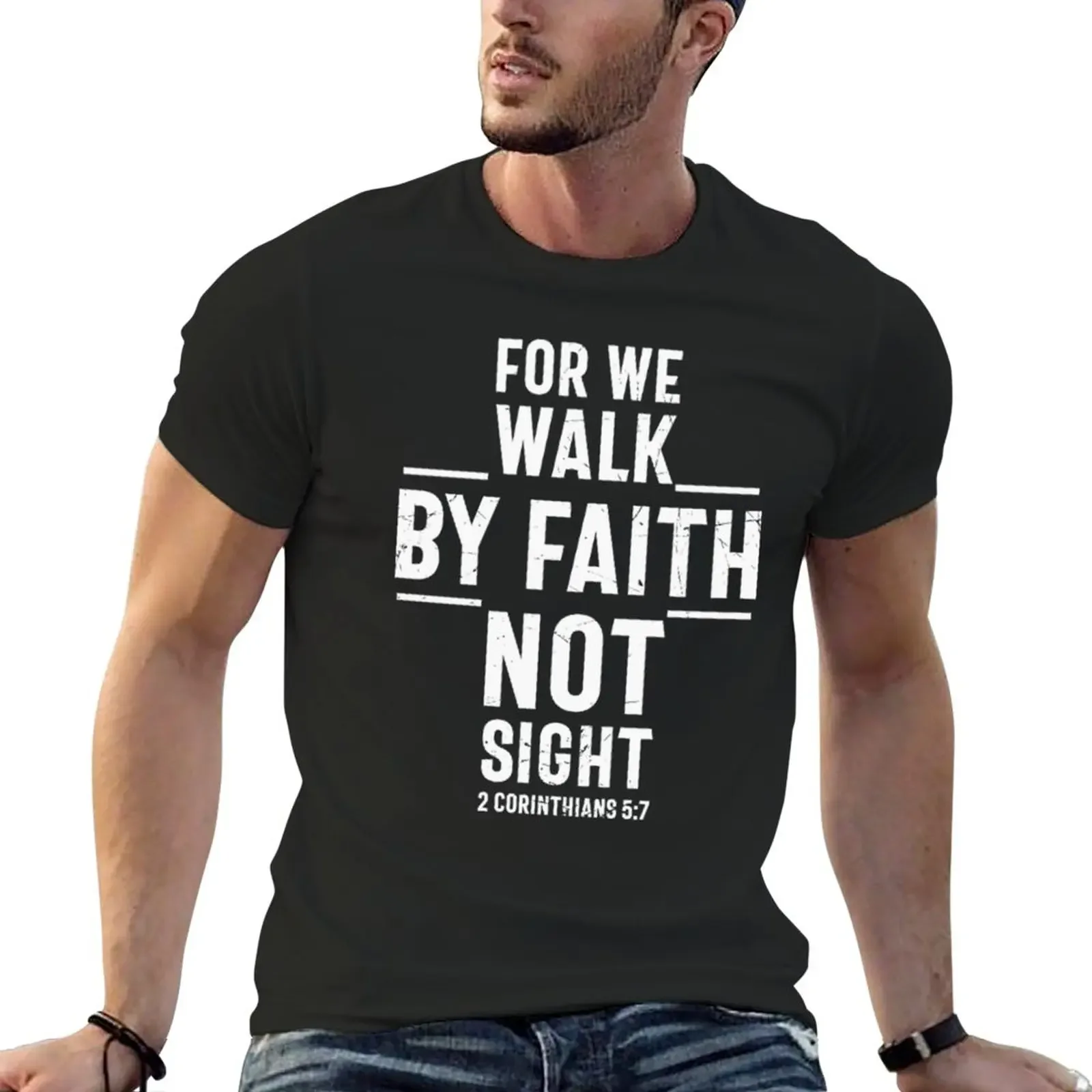 

Christian, We walk by faith not sight, Christian T-Shirt anime clothes customizeds plain black t shirts men