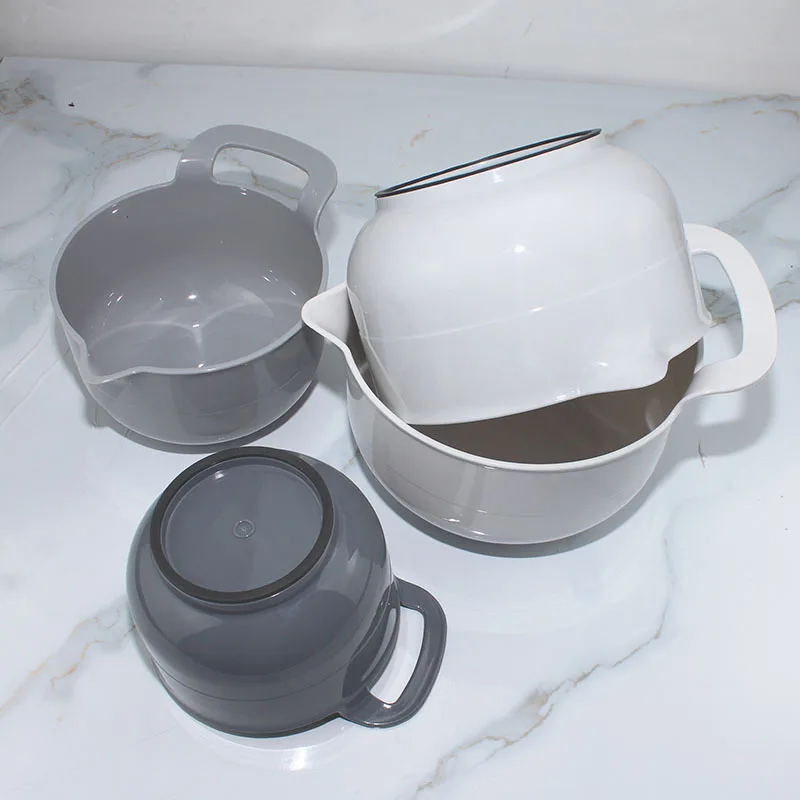 4 Pcs Kitchen Gadget Multi Functional Plastic Washing Bowl Strainer Salad Mixing Bowl Colander Set