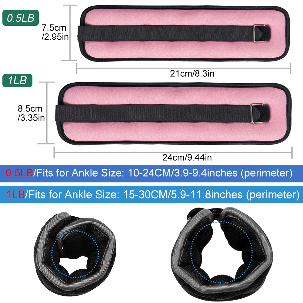 Ankle Wrist Weights 1Pair Adjustable (0.5kg/1kg) Lightweight Neoprene Straps for Running Yoga-Strength Training for All Ages