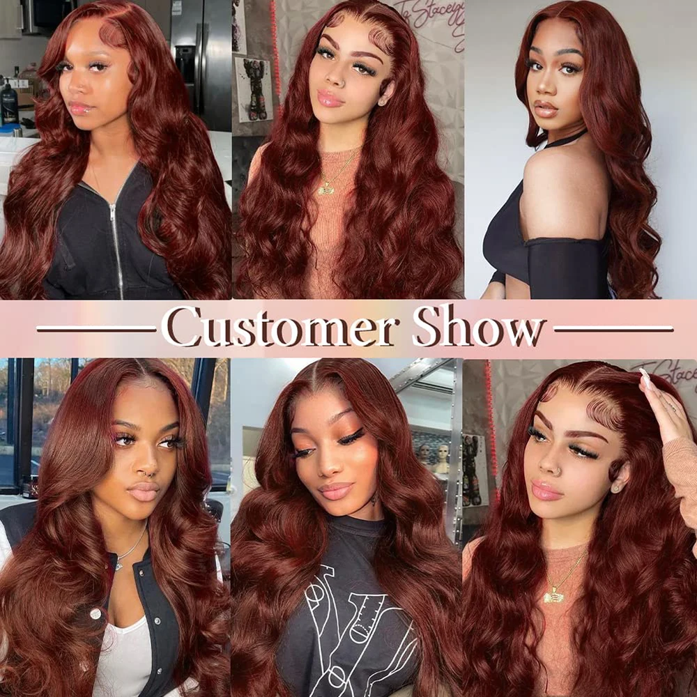 Reddish Brown Hd Lace Wig 4x4 Human Hair Brazilian Pre Plucked 13x4 Lace Front Wigs Dark Red Brown Body Wave 4x4 Closure Wig