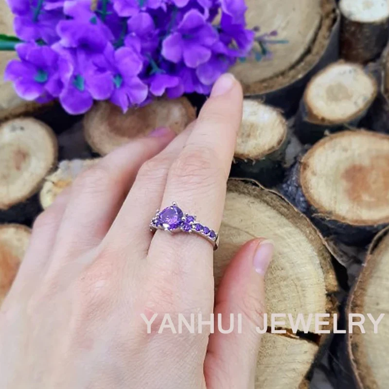 YANHUI Wedding Rings For Women Pure White Gold Color Original Tibetan Silver Simulated Amethyst Gift Jewelry