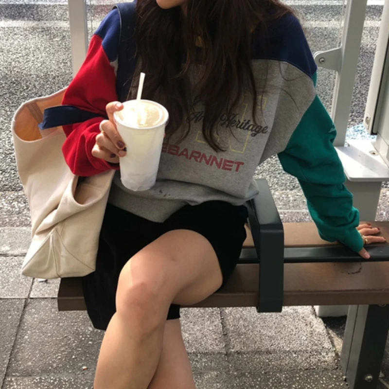 

2023 Autumn and Winter New Round Neck Pullover Sweatshirt Contrast Color Vintage Casual Sweatshirt for Women