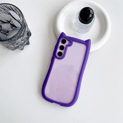 Korean Cute Candy Color 3D Cat Ears Transparent Kawaii Shockproof Phone Case for Samsung S24plus (Purple)