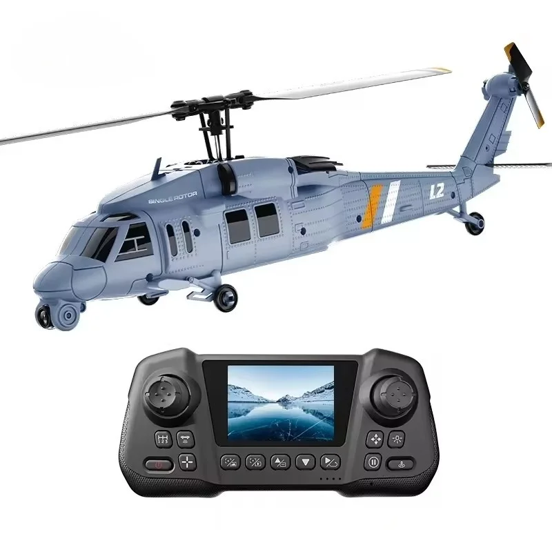 군용 원격 조종 스크린 헬리콥터 6축 자이로 단일 로터 8K 공중 광학 흐름 스크린 탑재 WIFI FPV RC 헬리콥터 장난감