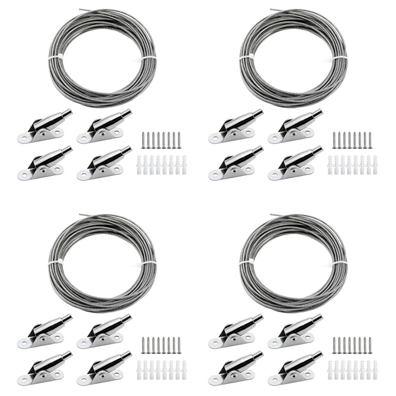 

4Pcs 10M Stainless Steel Wire Rope Coated 2 Mm Steel Rope Adjustable Curtain Rope Hanging Rope With Mounting Clamps