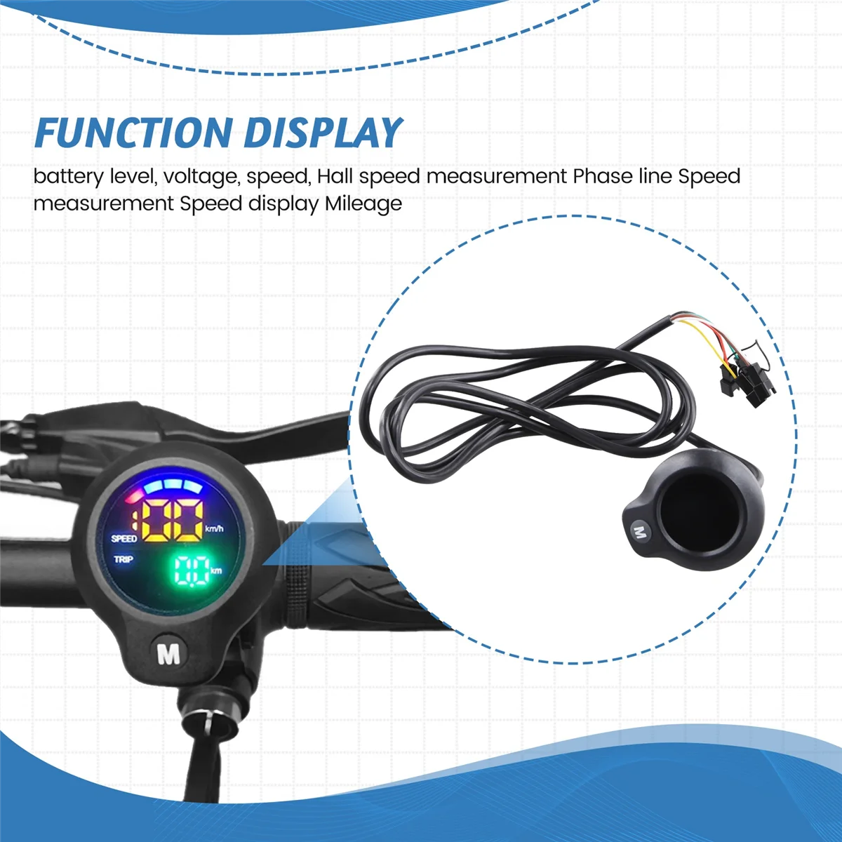 BAAU 24V 36V 48V 60V 72V Electric Scooter Ebike LED Display Speed Meter Dashboard Instrument Bicycle Accessories 6pin