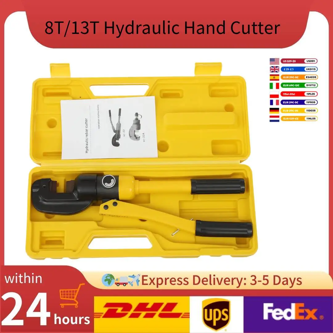 13T/8T Hydraulic Hand Cutter Rebar-cutting Tool Kits Metal Bolt Cutter with Portable Toolbox 4-22mm/4-16mm for Steel Bars