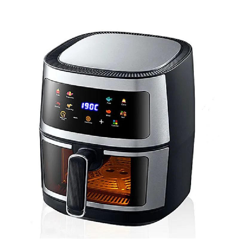 New 8L Stainless Steel Large-Capacity Air Fryer Household Visual Electric Oven Oil-Free Multifunctional Home Black White Green biolomix af536 multifunctional air fryer 1400w electric oven 7l capacity 8 cooking presets touch screen 60min timer