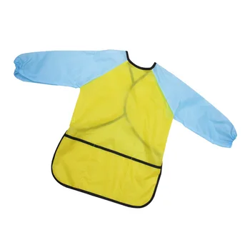 어린이 긴 소매 방수 앞치마, 어린이 미술 공예 그림, 요리사 수유 작업대, S, 노란색 및 파란색