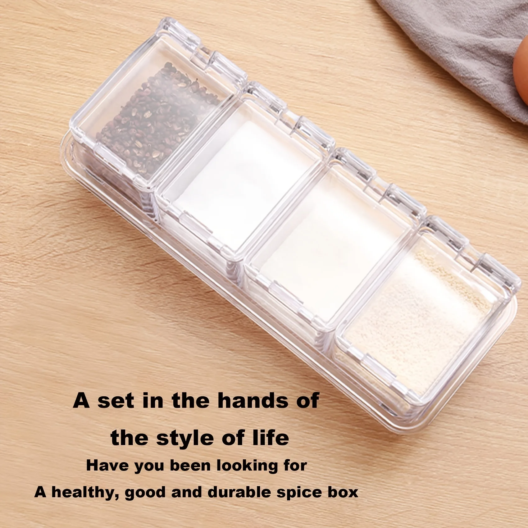 Seasoning Storage Container Set of 4 Clear Crystal Seasoning Box with Spoon Rack Spice Pots for Pepper Spice