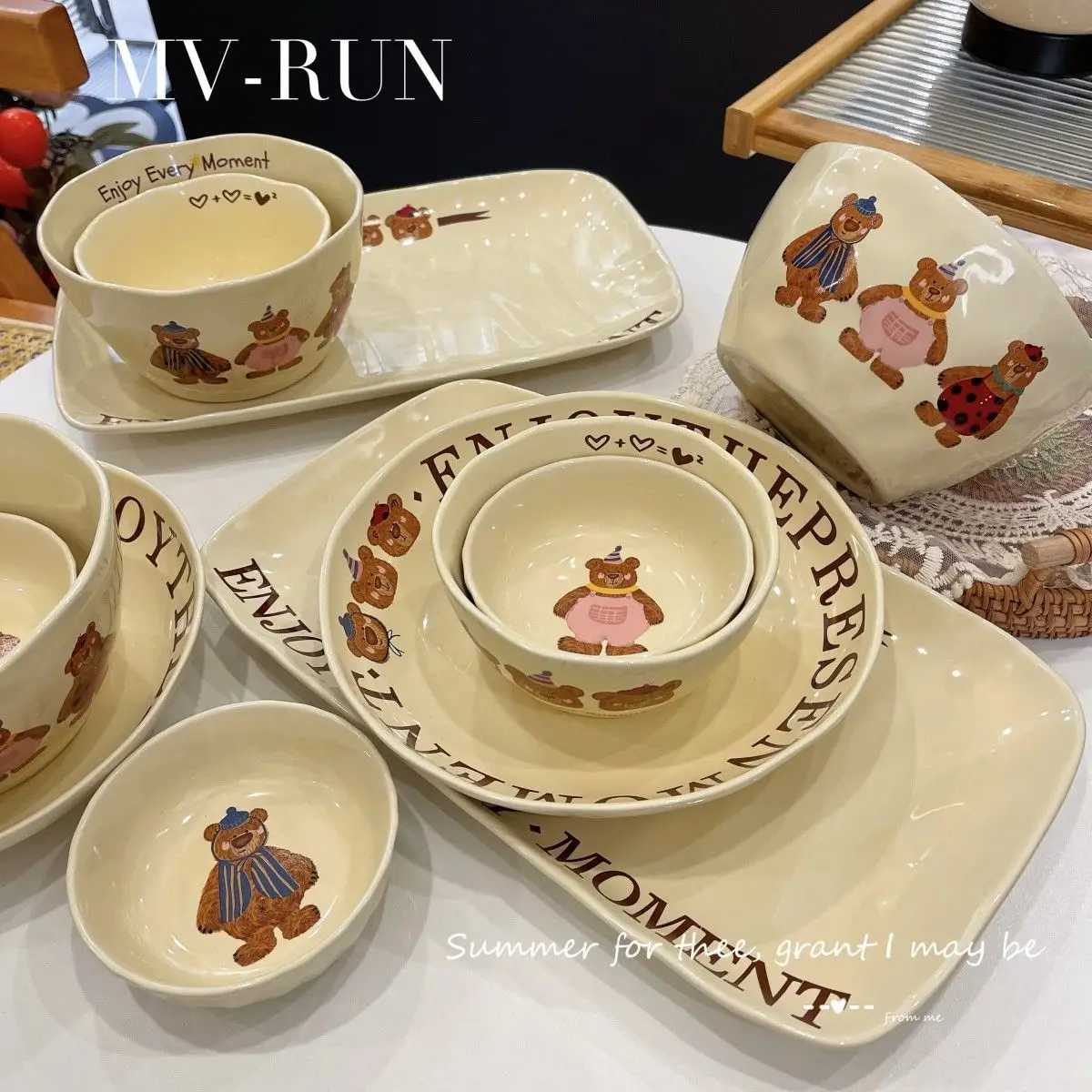 Korean Three Little Bear Cartoon Bowls - Cute Ceramic Tableware Set