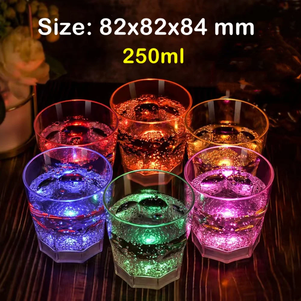 

6Pcs LED Cups Colorful Drinking Mugs Flashing Glowing Supplies Whisky Cup Induction Luminous Cocktail Party Decor 150/120/250Ml