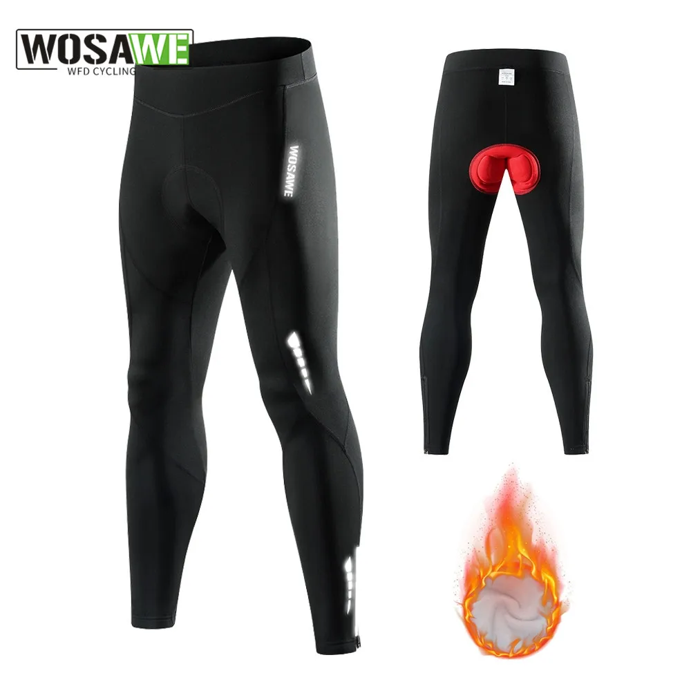 WOSAWE Cycling Pants Winter Fleece Thermal Bicycle Tights Men Cycling Pants Windproof Bike Reflective Gel Padded Long Trousers