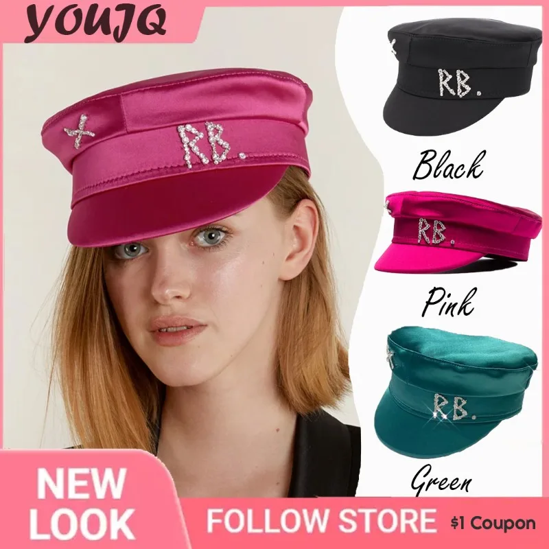 

Y2k Brand Designer Spring Summer Octagonal Caps Women Two-colored Newsboy Cap Crystal-Embellished Satin Baker Boy Hat Gorra