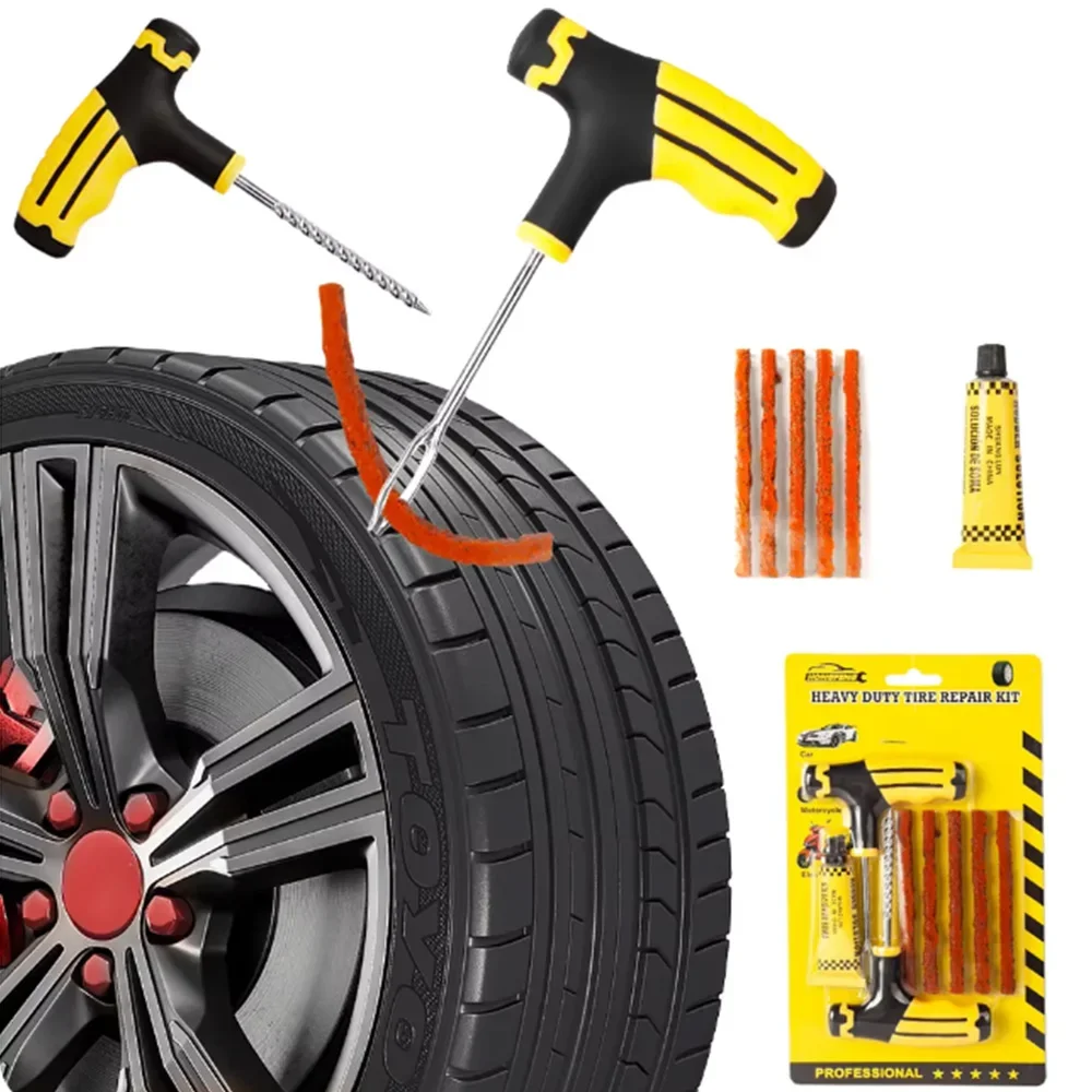 Tire Puncture Repair Kits Car Tire Repair Tool with Rubber Strips Tubeless Flat Tools for Car Trucks Motors Bike