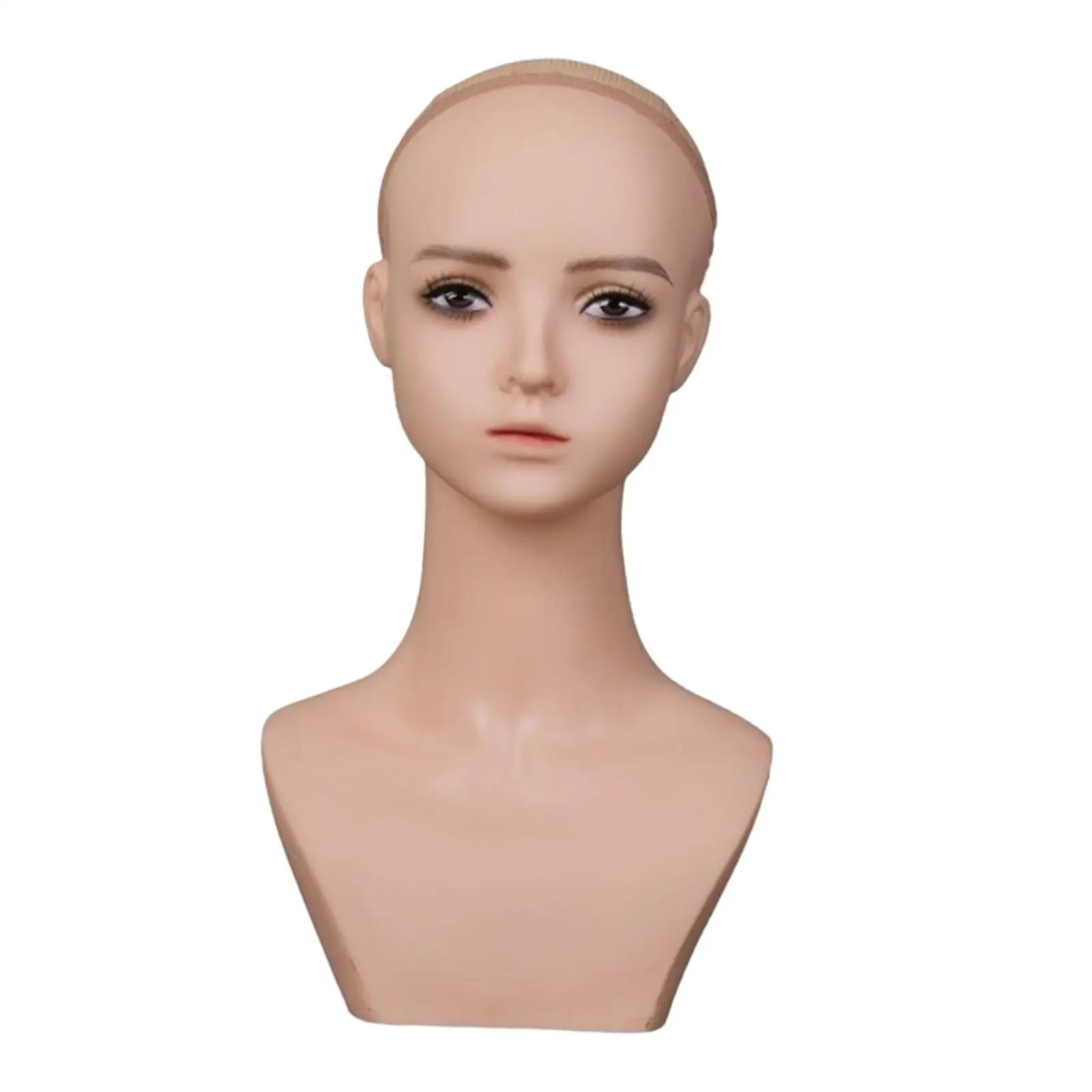 Mannequin Head Bust Professional Cosmetology Long Neck Lightweight Realistic with Makeup for Eyeglasses Wig Cap Jewelry Necklace