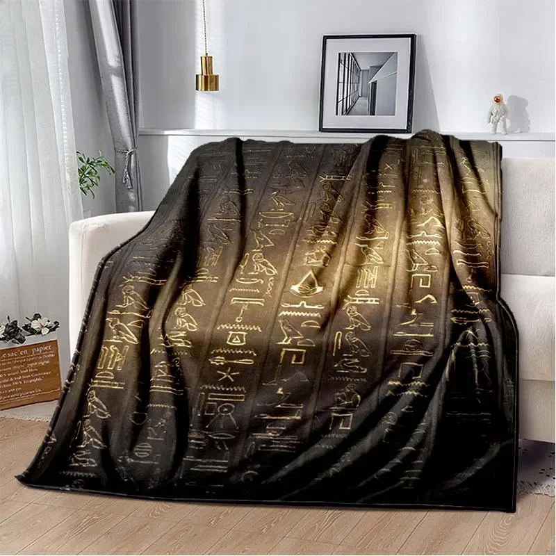 

Ancient Egyptian Mythological Ideographic Sign Symbols Retro Flannel Blanket Living Room Bedroom Sofa Winter Warm Picnic Blanket