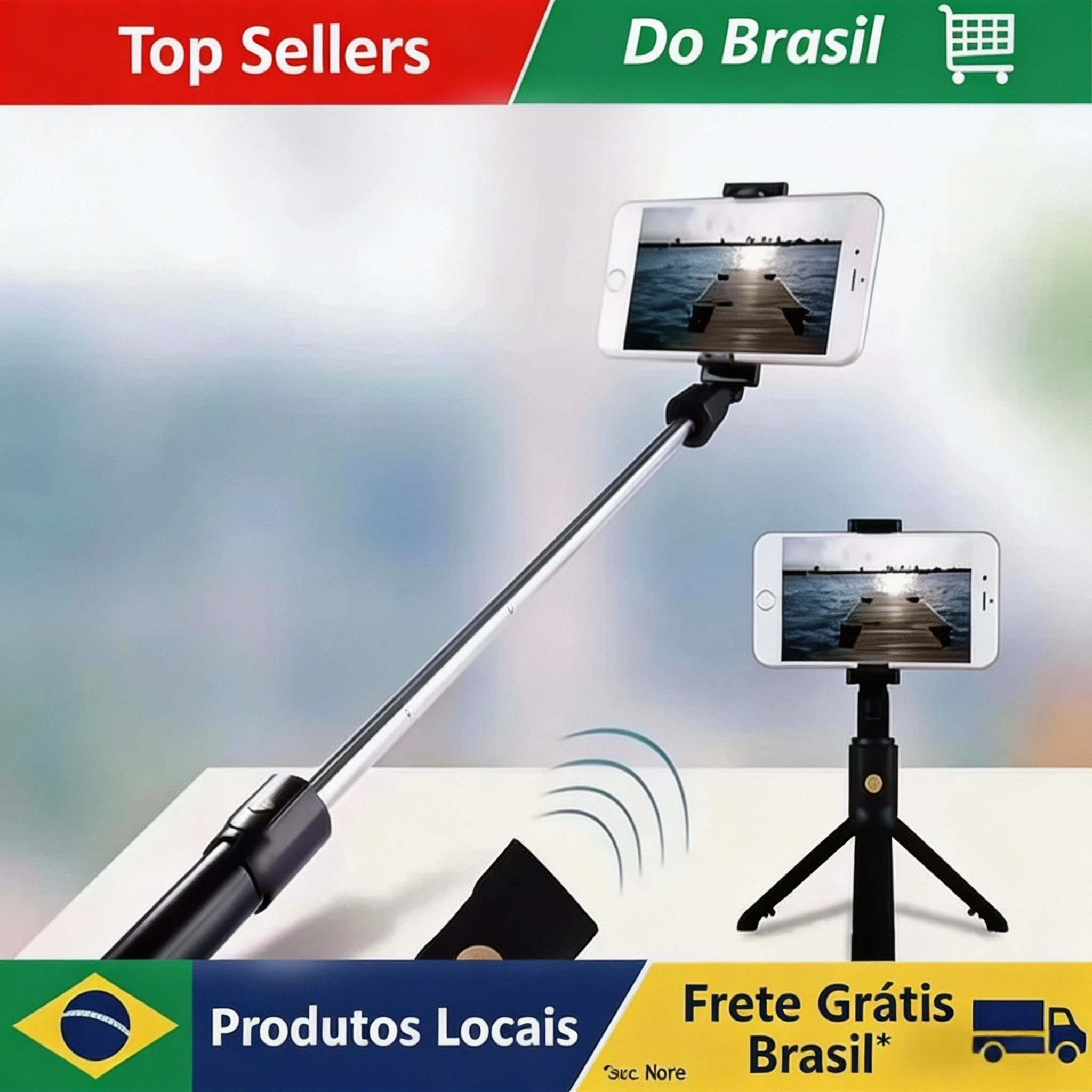 Bastão de Selfie Multifuncional Brasil, 360 ° Suporte Rotativo com Controle Remoto Sem Fio, Suporte para Telefone para Transmissão Ao Vivo (iOS e Android)