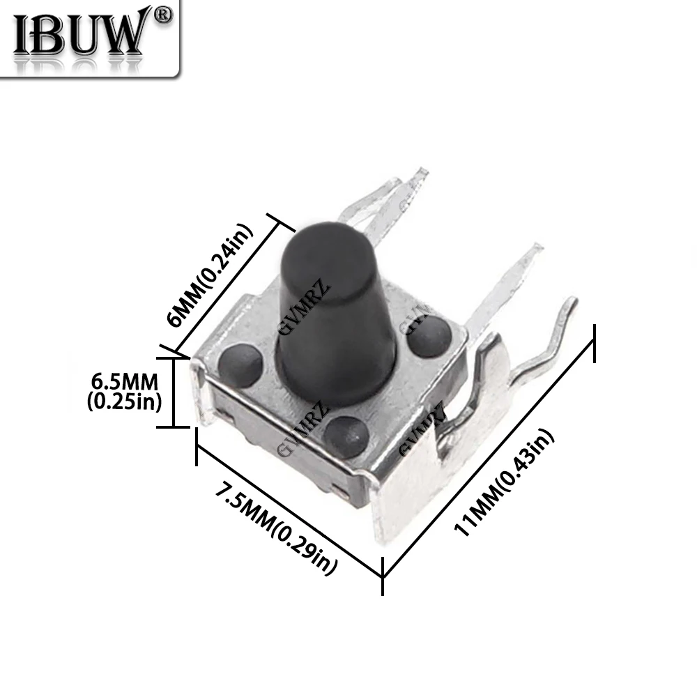 20PCS 6*6*4.3/4.5 4P 4핀 셀프 리셋 스위치 직각 스텐트 포함 5/6/7/7.5/8/9/10mm 6x6 PCB 순간 택트 푸시 버튼
