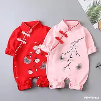 Chinese Traditional Jumpsuit For Girls Newborn Baby butterfly Hanfu Red Tang Suit Romper Chinese New Year Outfits Birthday 1