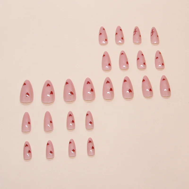 Fake Nails 24 Pcs Press on Nails Pink Gradient Glossy Artificial Finger Manicure Reusable False for Women