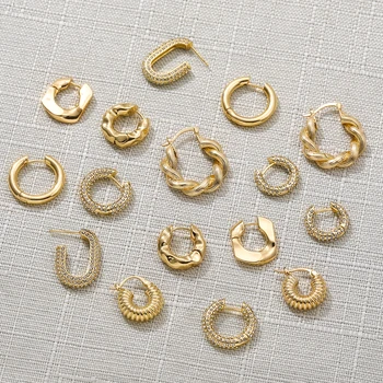 2024 New Minimalist Geometric Twist Hoop Earrings for Women Gold Color Chunky Circle Huggie Earring Female Creative Jewelry Gift