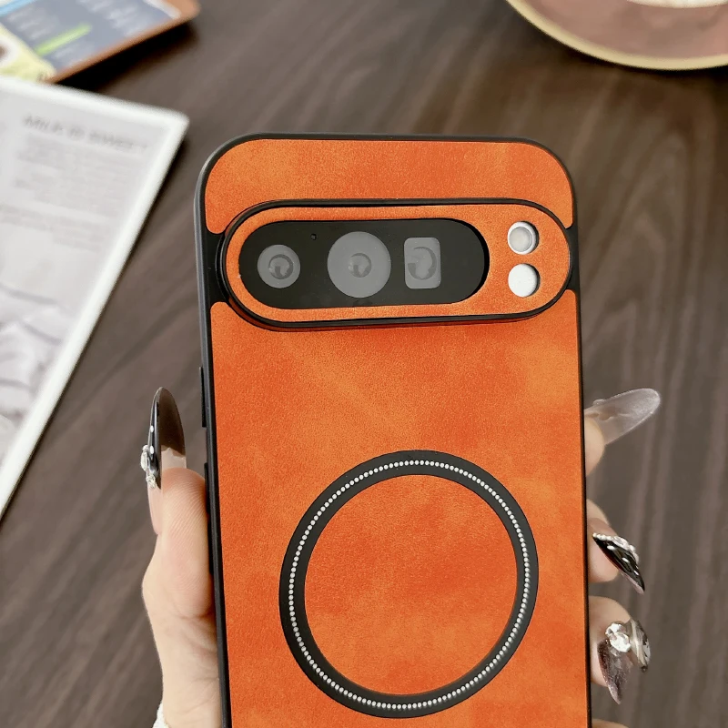 Luxury PU Leather Magnetic Wireless Charging Phone Case Back Cover